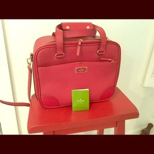 Kate Spade Red Leather Bon Voyage luggage topper